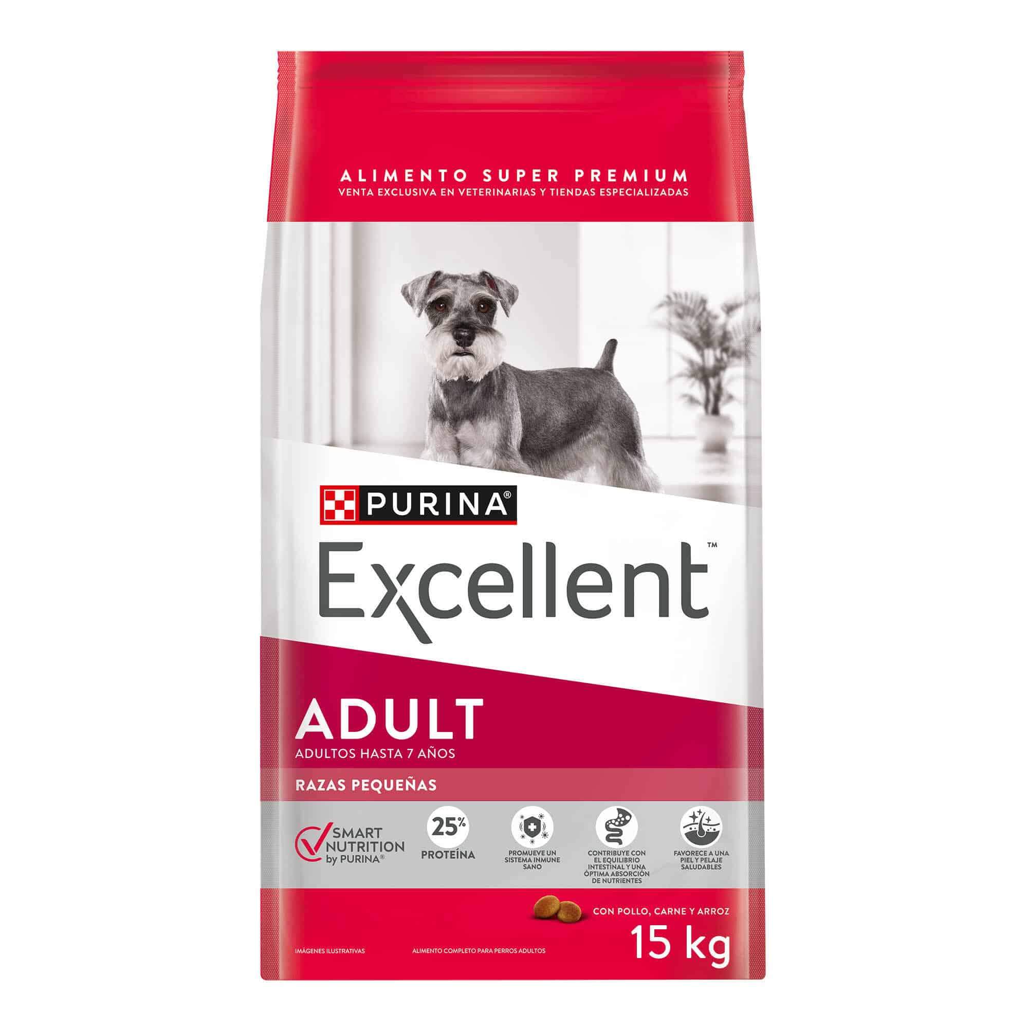 Excellent adult razas pequeñas con pollo, carne y arroz 15kg